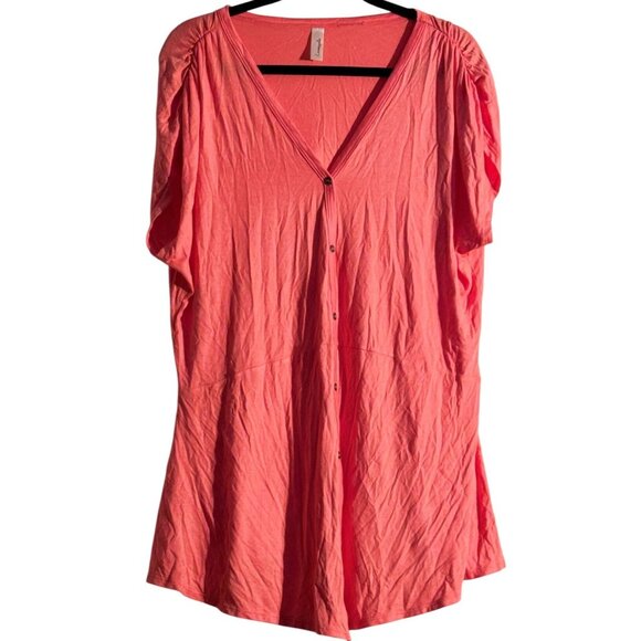 Coral Loveappella Womens Button-Down Top Size 2X Rayon/Spandex Blend - Picture 1 of 12